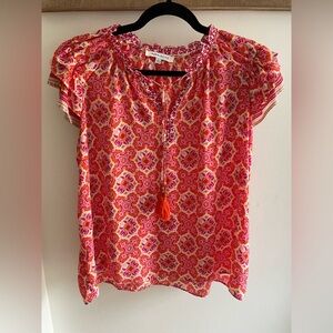 Rose & Olive Pink and Orange Tassel Peasant Blouse